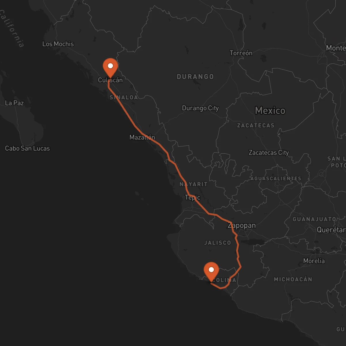 Ruta Manzanillo - Culiacán Rosales