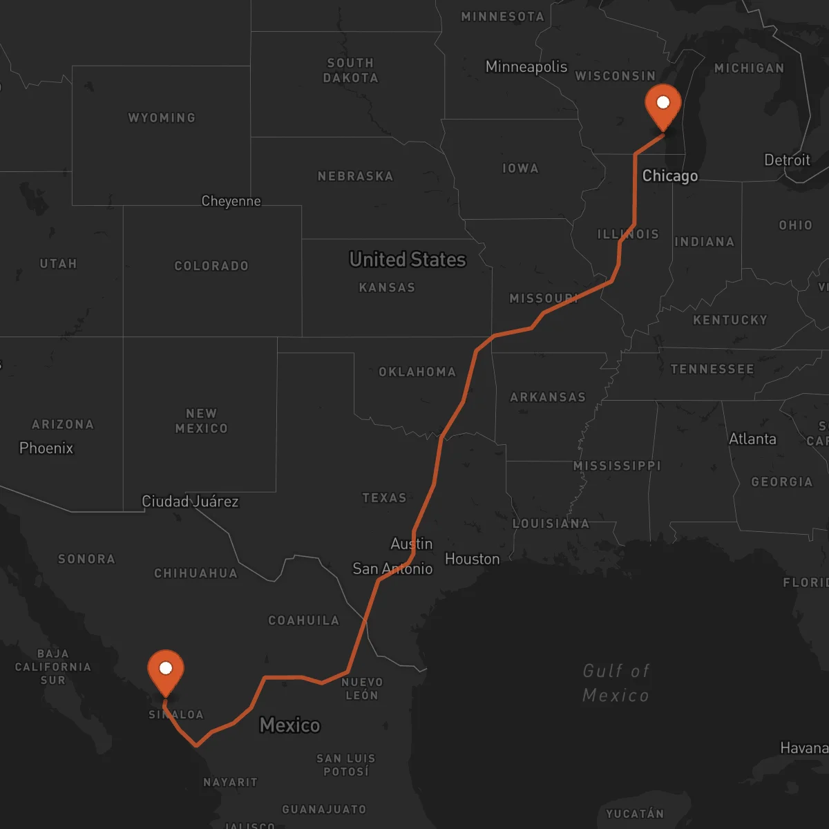 Ruta Milwaukee - Culiacán Rosales