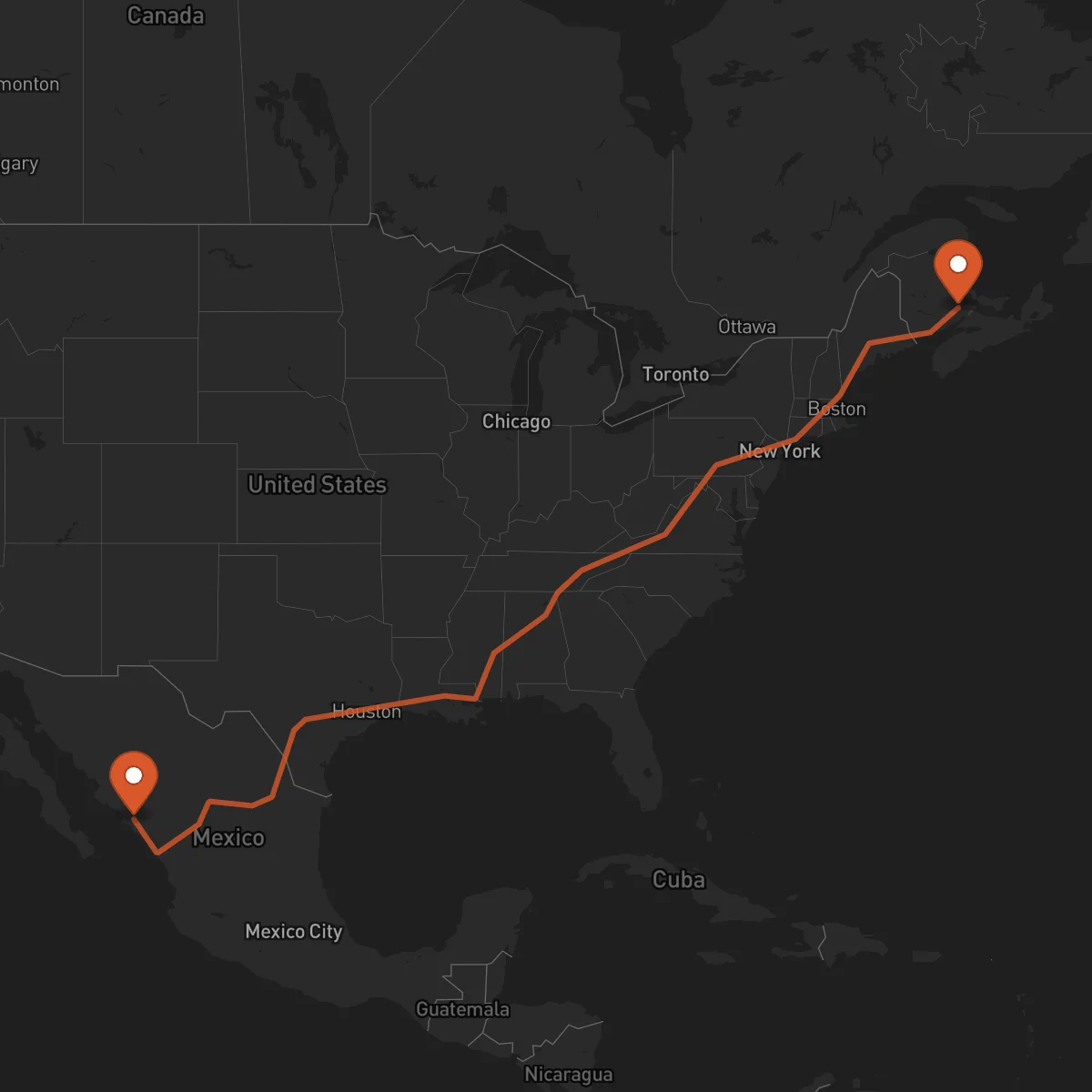 Ruta Moncton - Culiacán Rosales