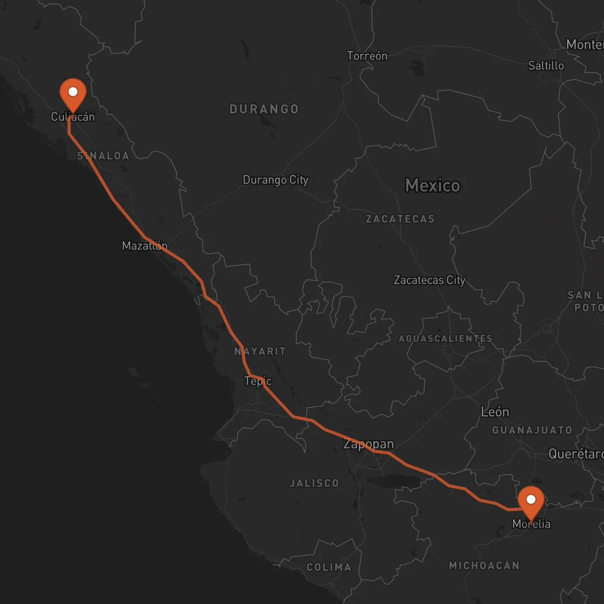 Ruta Morelia - Culiacán Rosales