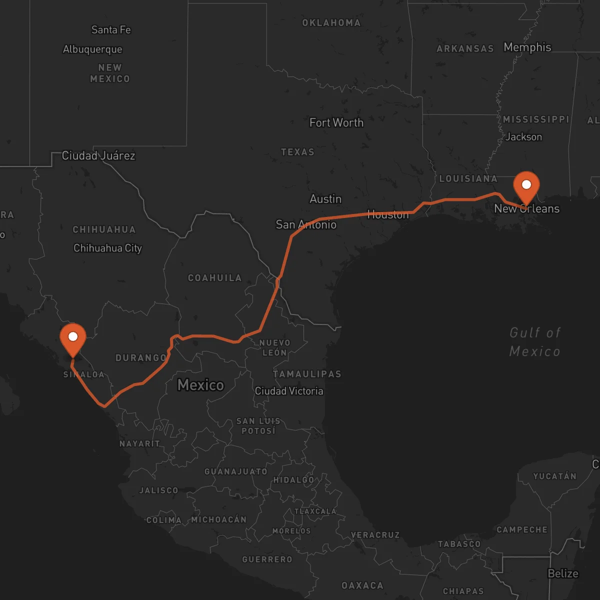 Ruta Culiacán Rosales - New Orleans