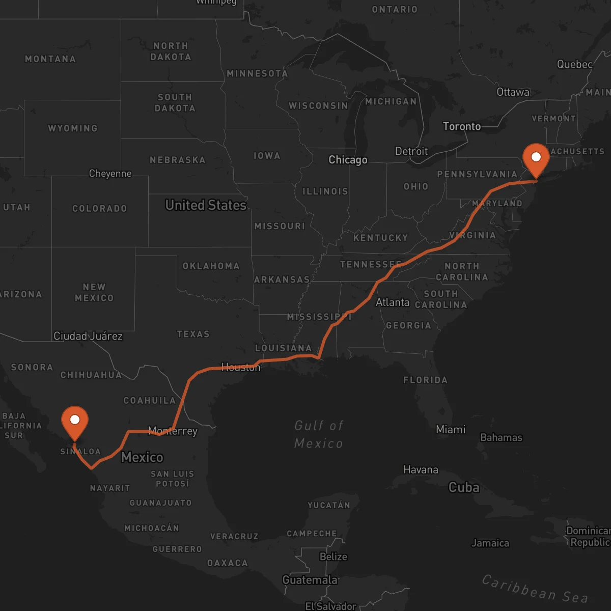 Ruta New York - Culiacán Rosales
