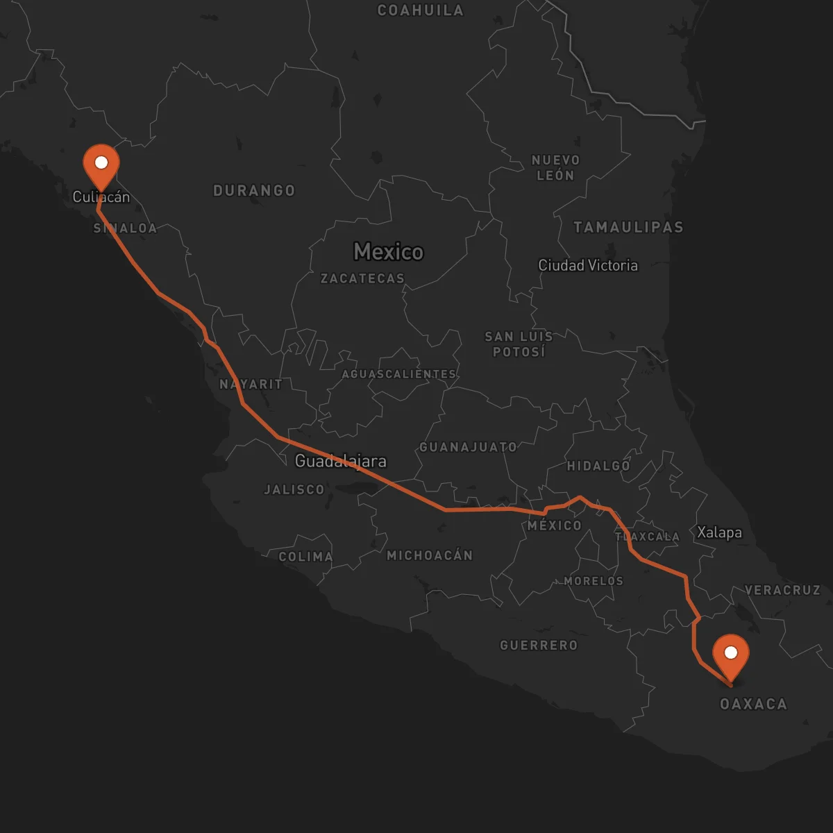 Ruta Culiacán Rosales - Oaxaca de Juárez