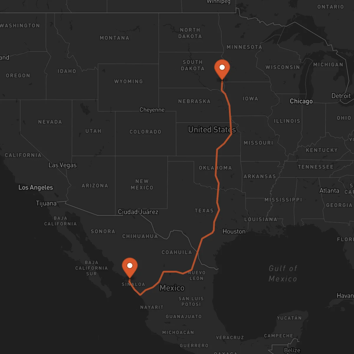 Ruta Culiacán Rosales - Sioux Falls