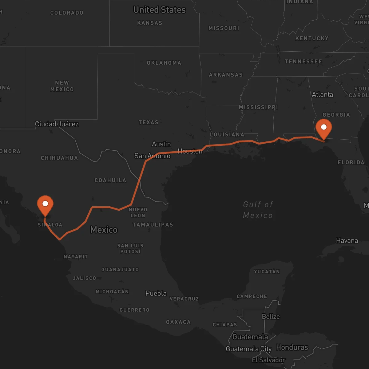Ruta Tallahassee - Culiacán Rosales