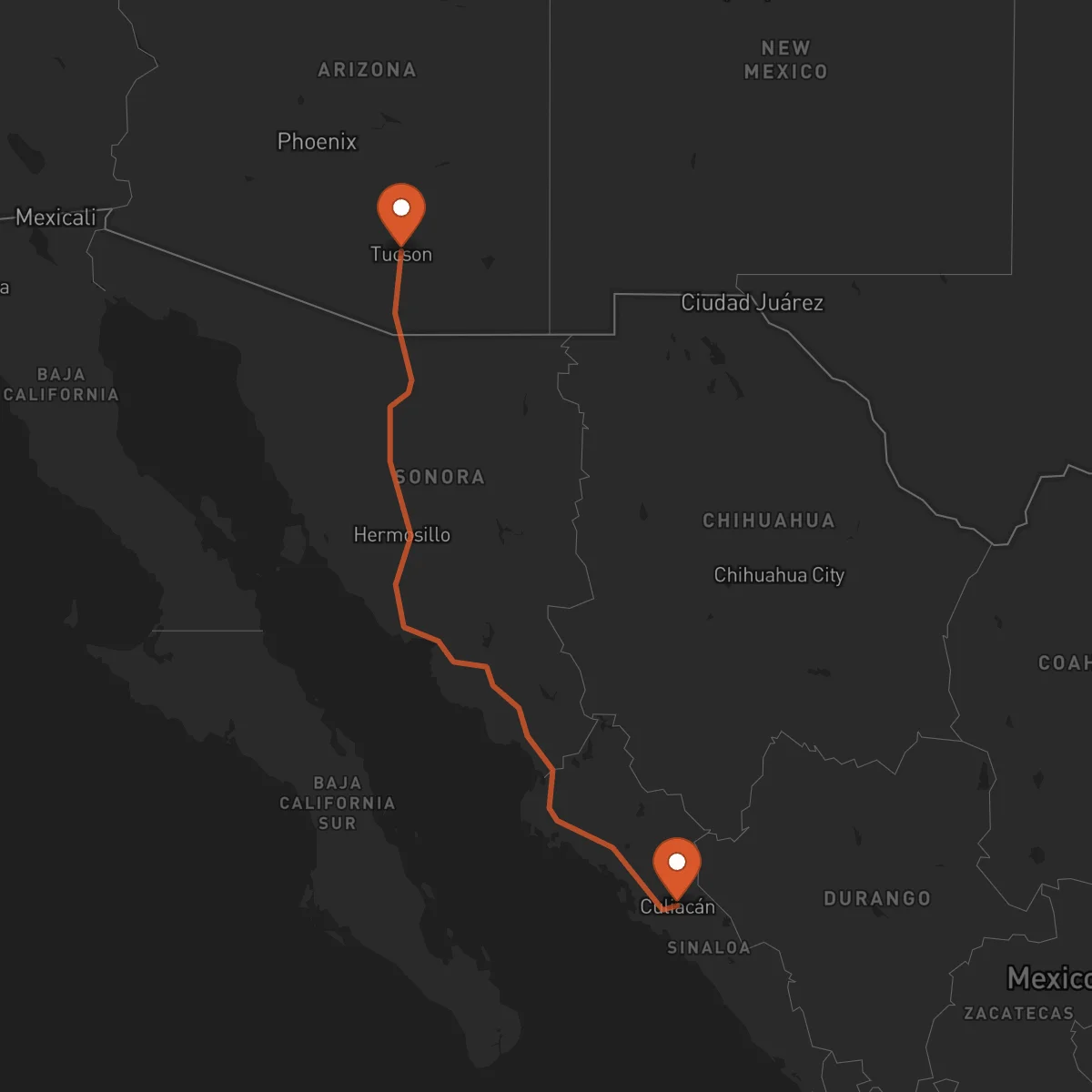 Ruta Tucson - Culiacán Rosales