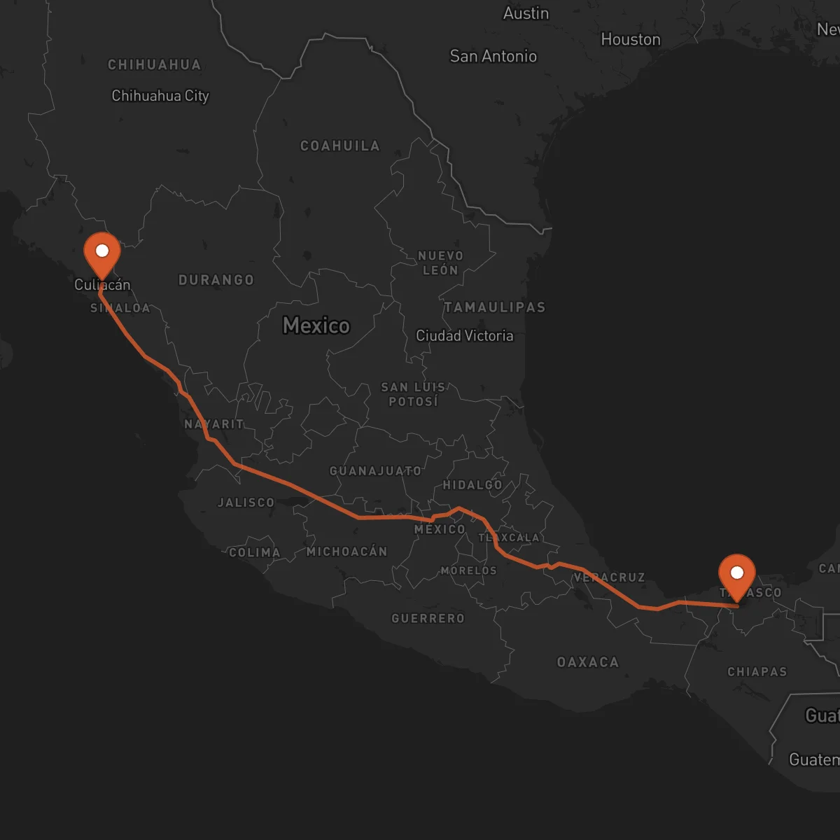 Ruta Culiacán Rosales - Villahermosa