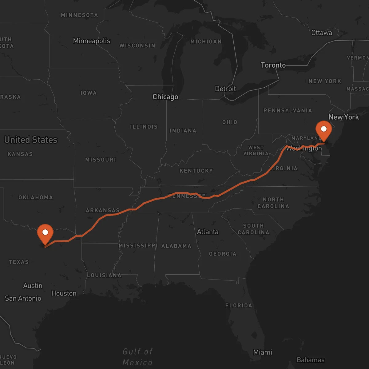 Ruta Dallas - Dover