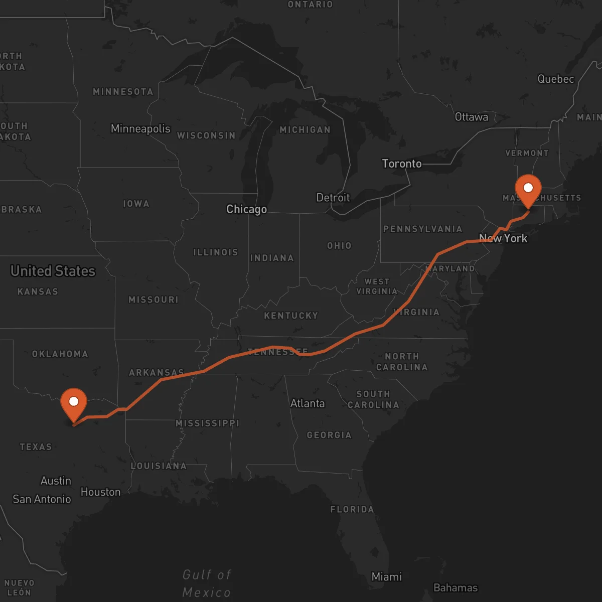 Ruta Hartford - Dallas