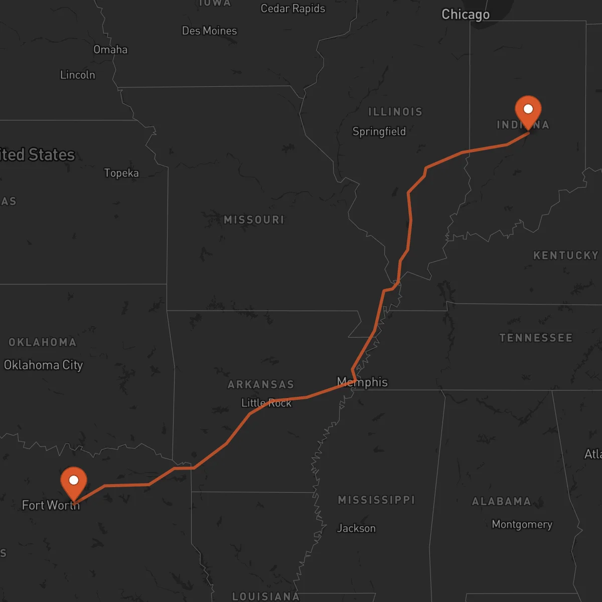 Ruta Indianapolis - Dallas