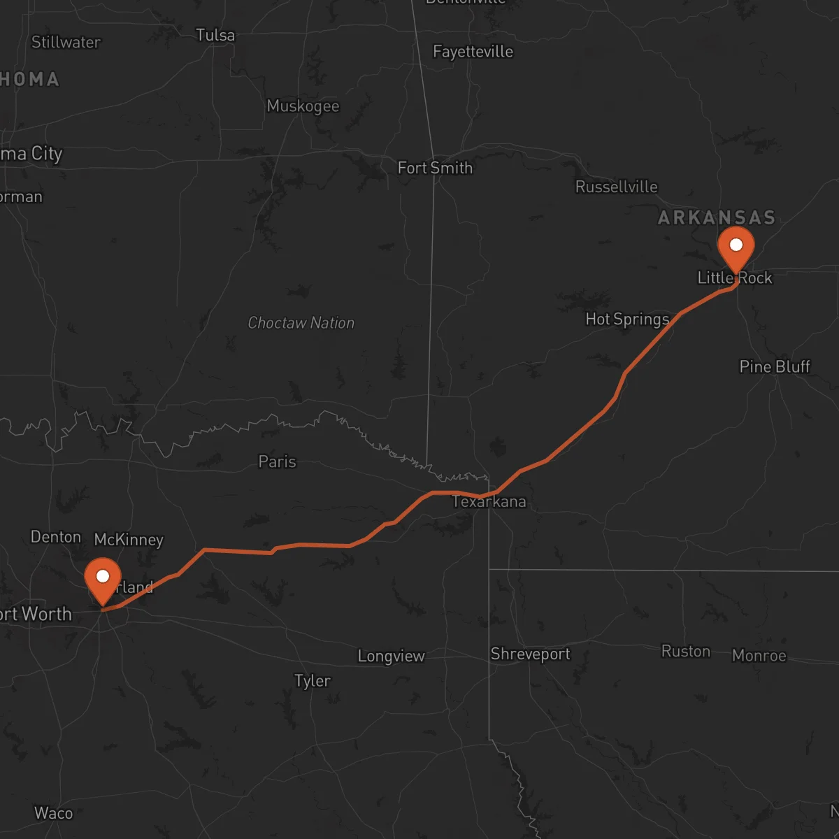 Ruta Little Rock - Dallas