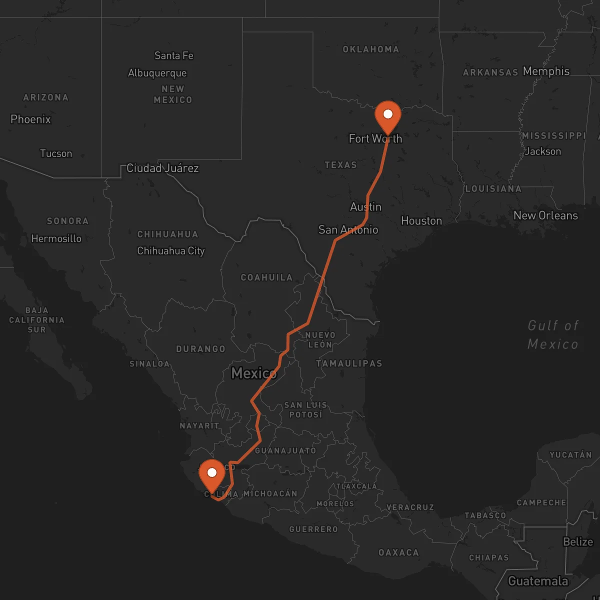 Ruta Dallas - Manzanillo