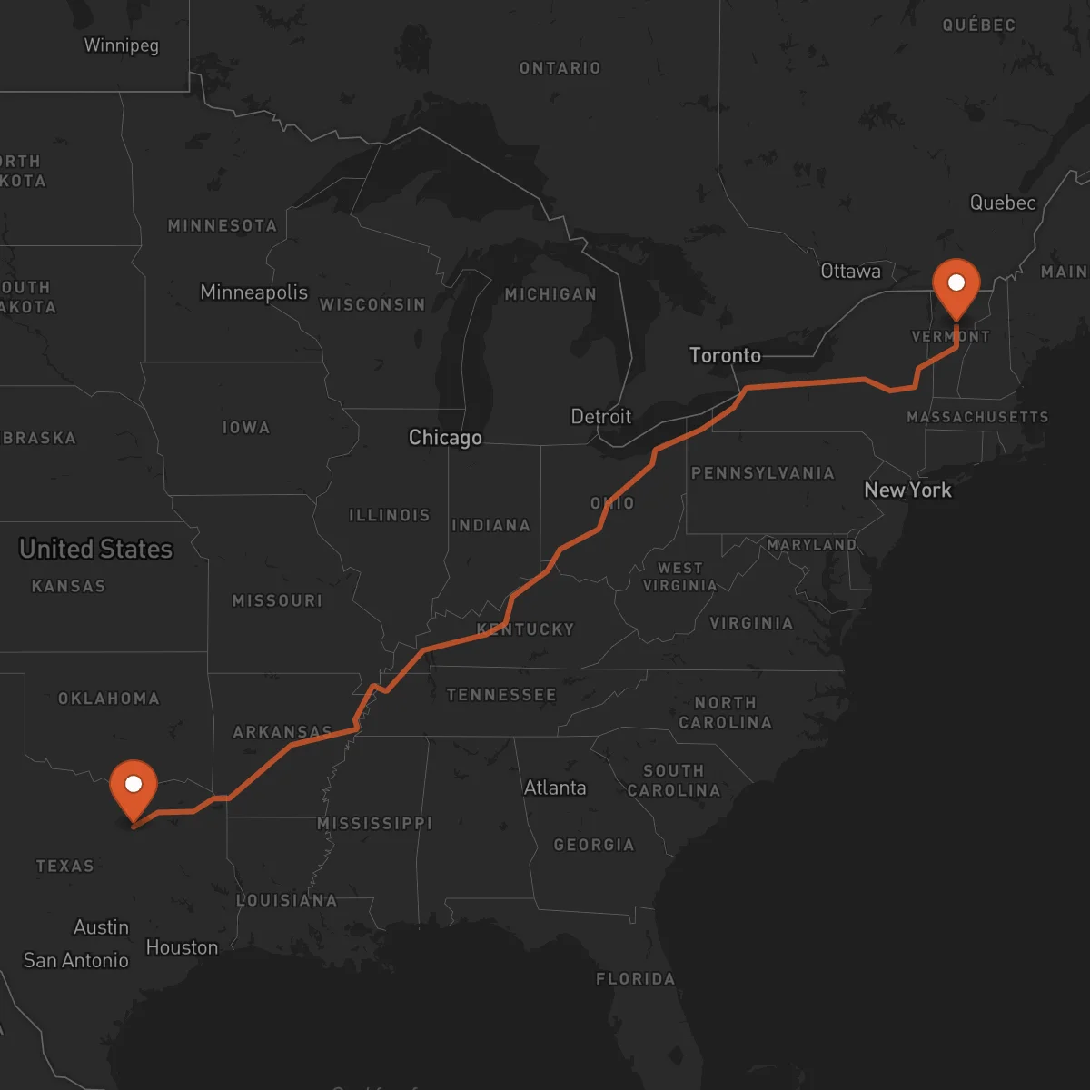 Ruta Dallas - Montpelier