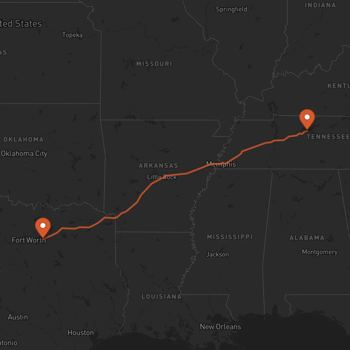 Ruta Dallas - Nashville