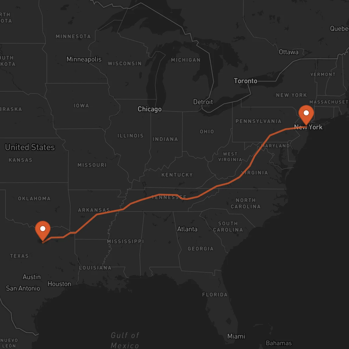 Ruta Newark - Dallas