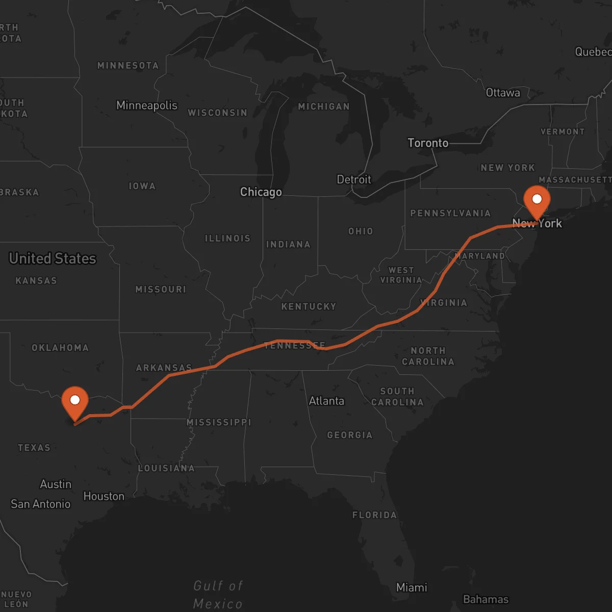 Ruta Dallas - Nueva York