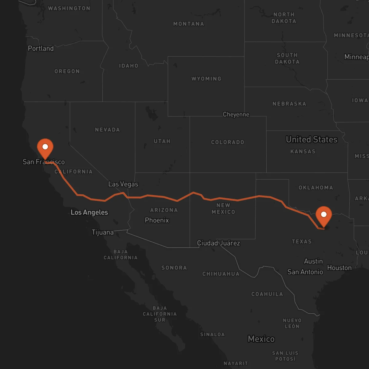 Ruta Oakland - Dallas