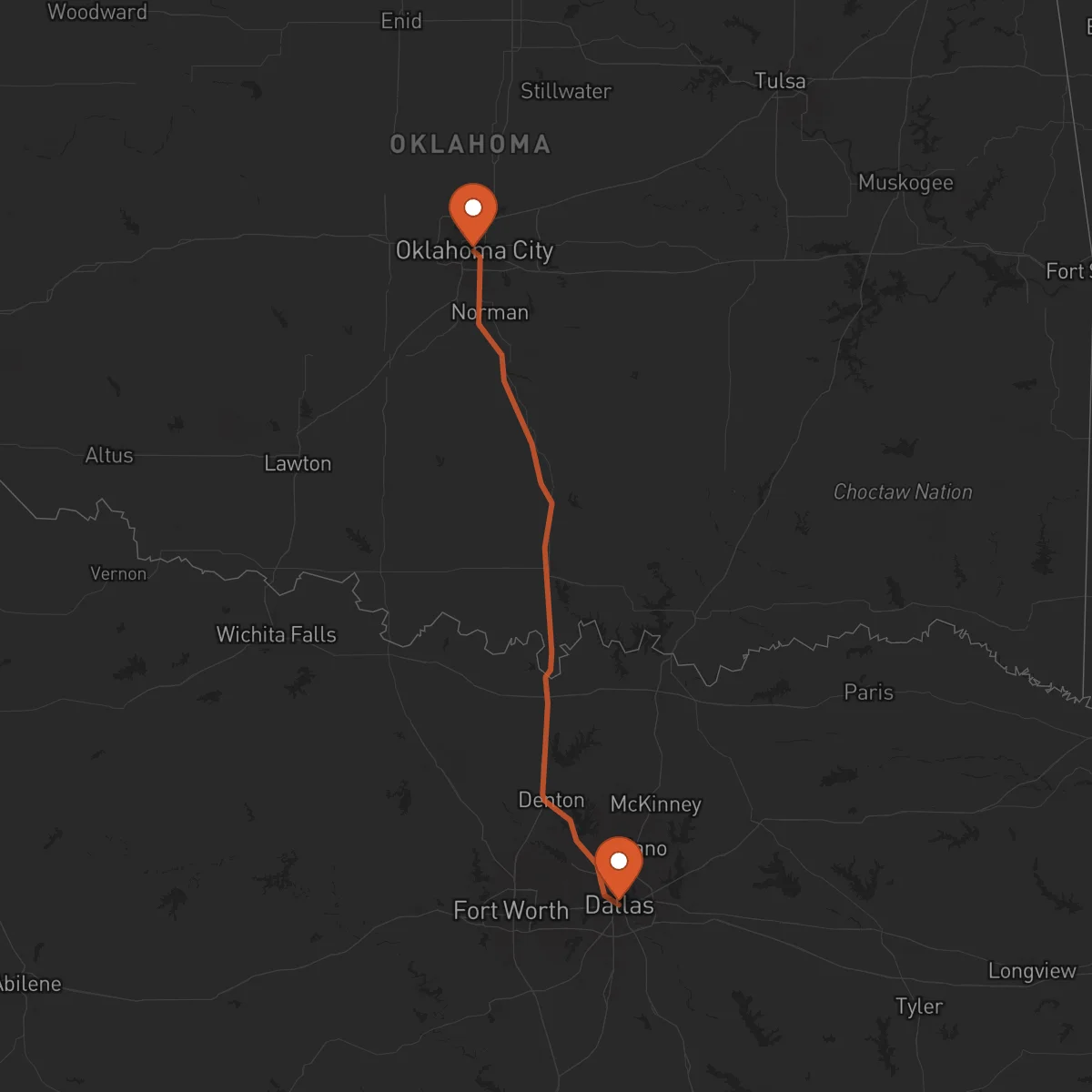 Ruta Dallas - Oklahoma City