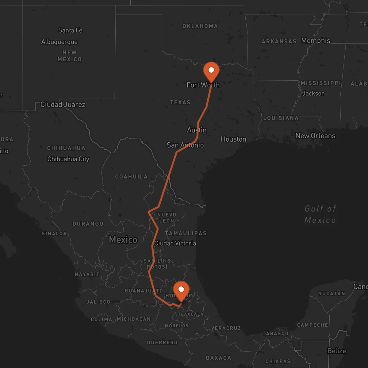 Ruta Dallas - Pachuca de Soto