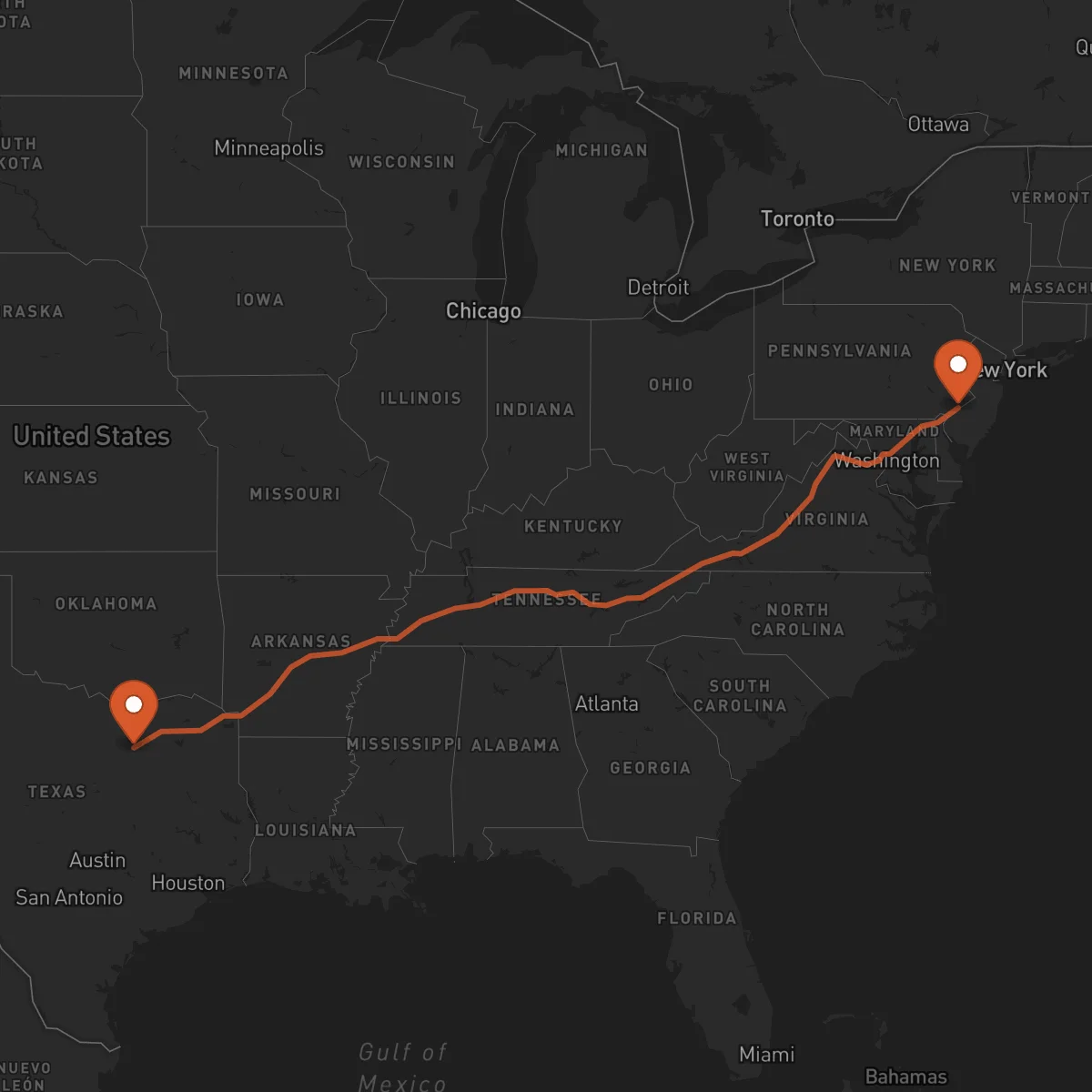Ruta Philadelphie - Dallas