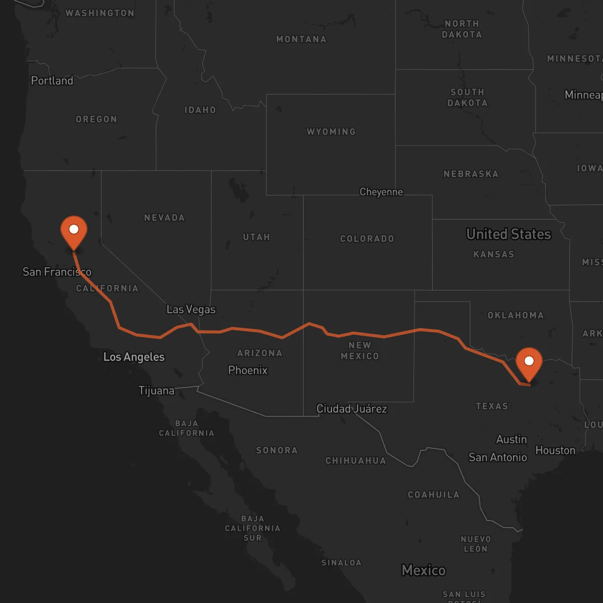 Ruta Dallas - Sacramento