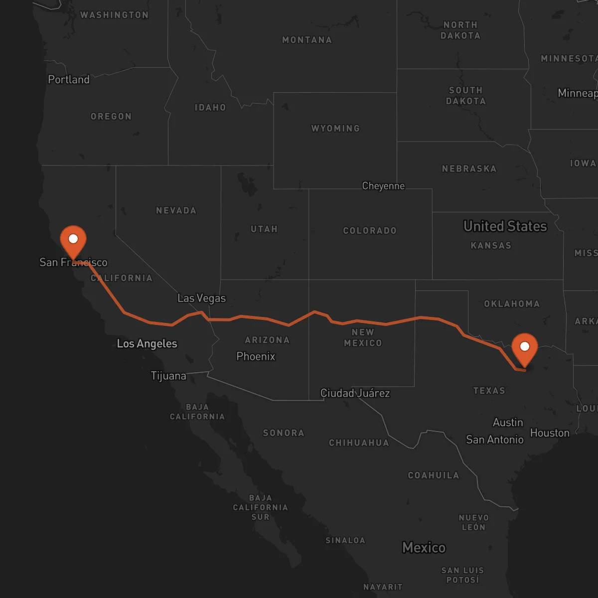 Ruta Dallas - San Francisco