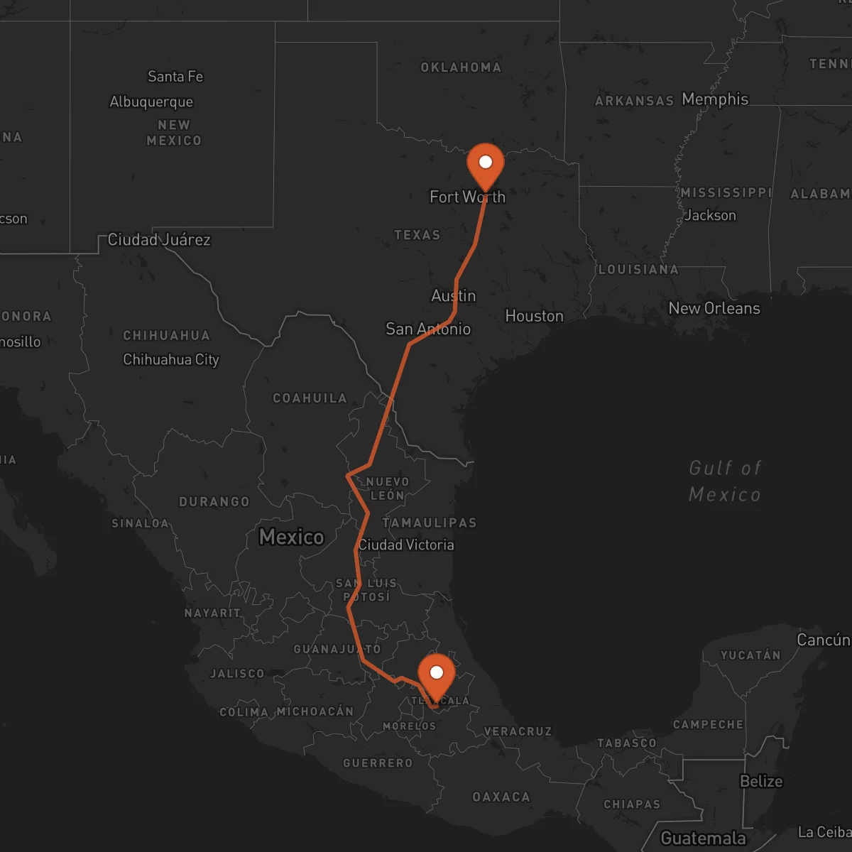 Ruta Dallas - Tlaxcala de Xicohténcatl