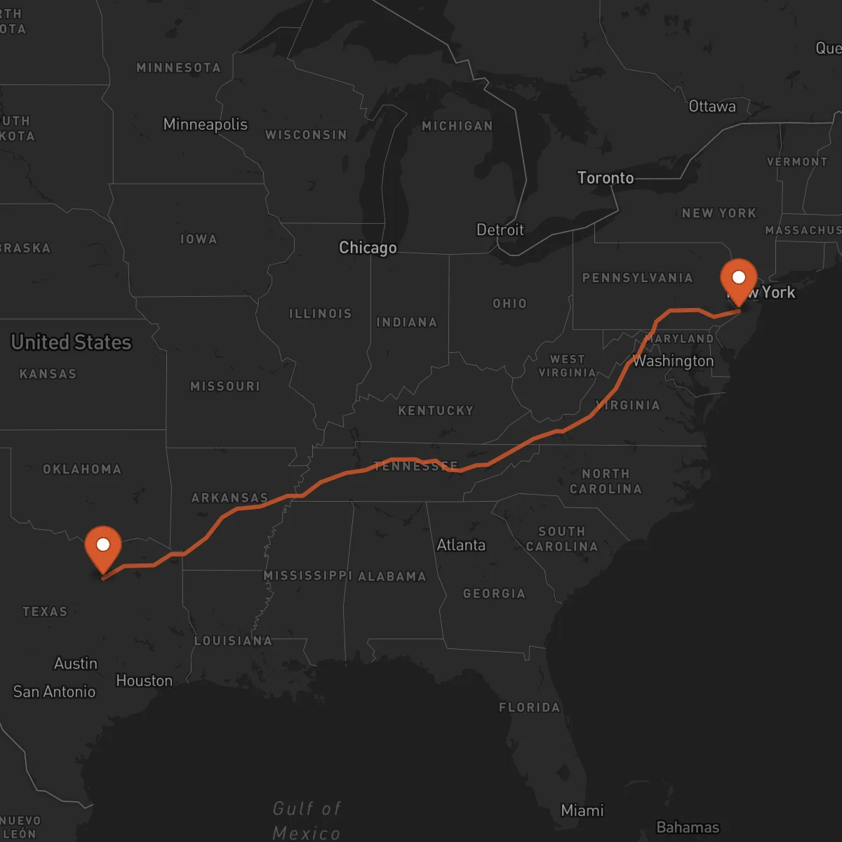 Ruta Dallas - Trenton