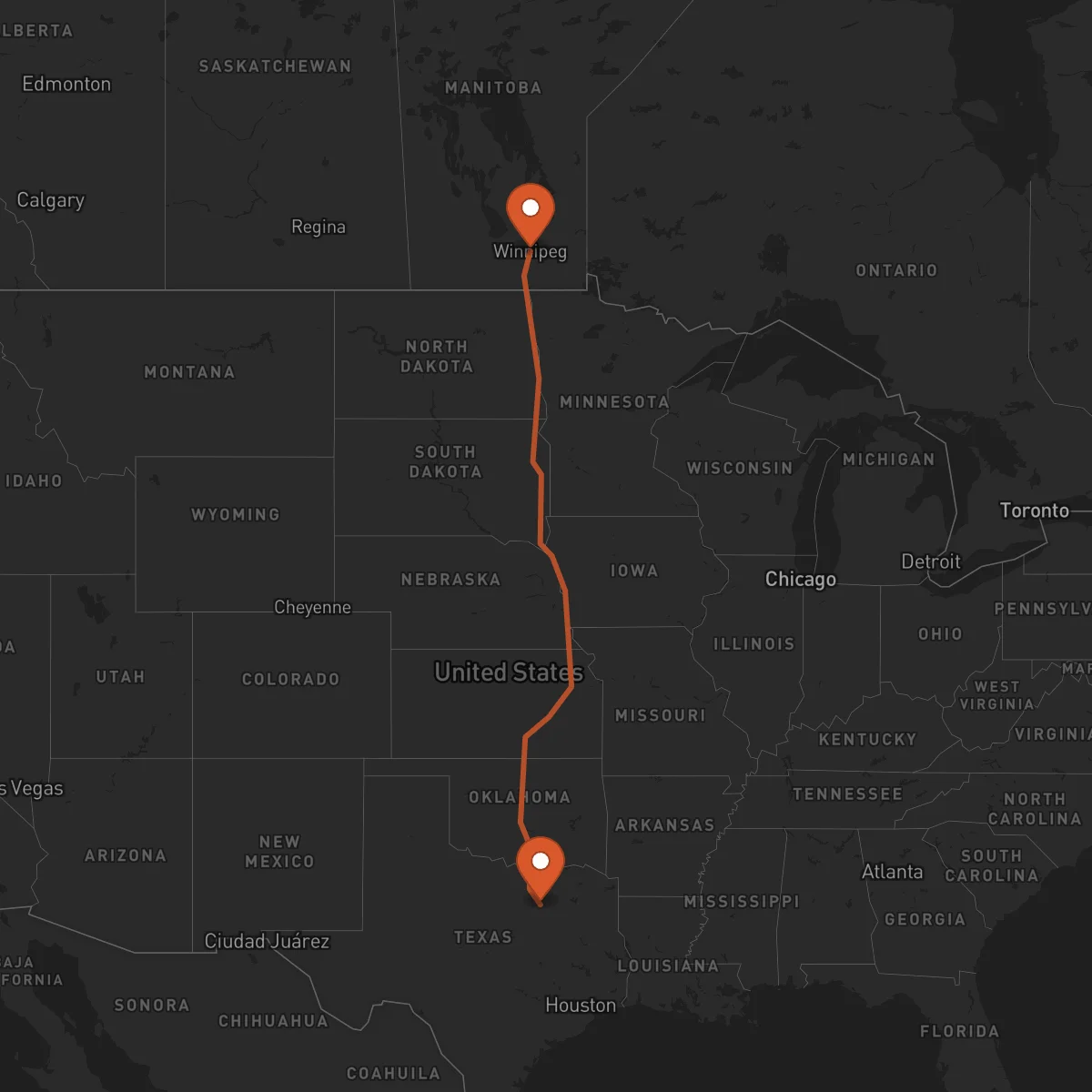 Ruta Winnipeg - Dallas