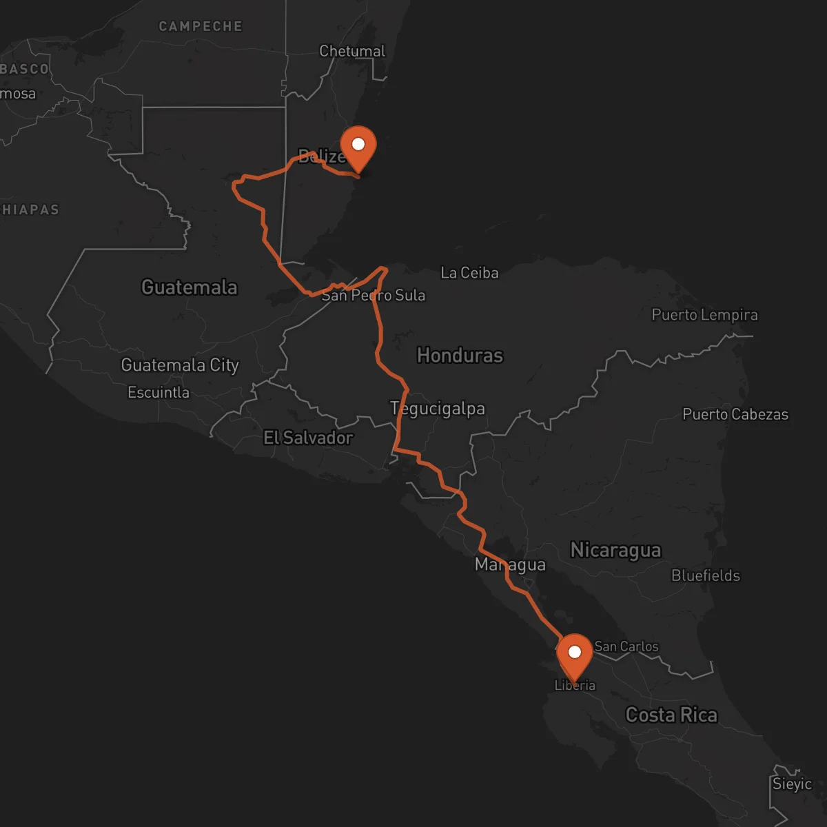 Ruta Dangriga - Liberia
