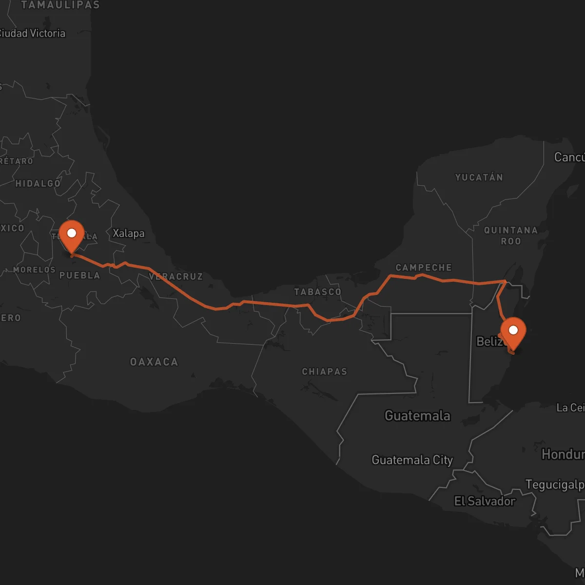 Ruta Puebla de Zaragoza - Dangriga