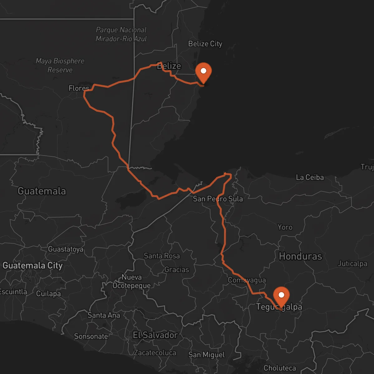 Ruta Dangriga - Tegucigalpa