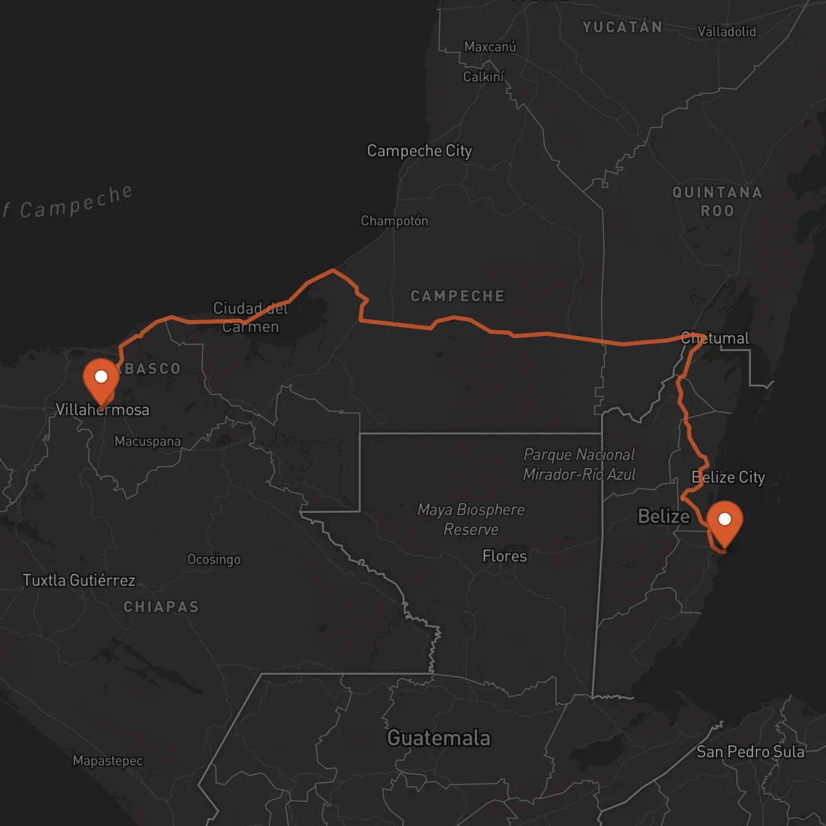 Ruta Dangriga - Villahermosa