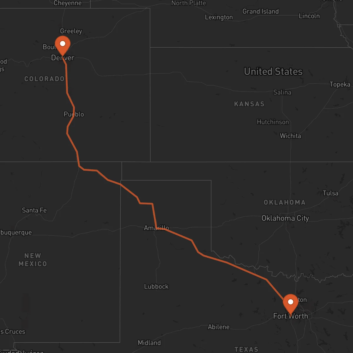 Ruta Fort Worth - Denver