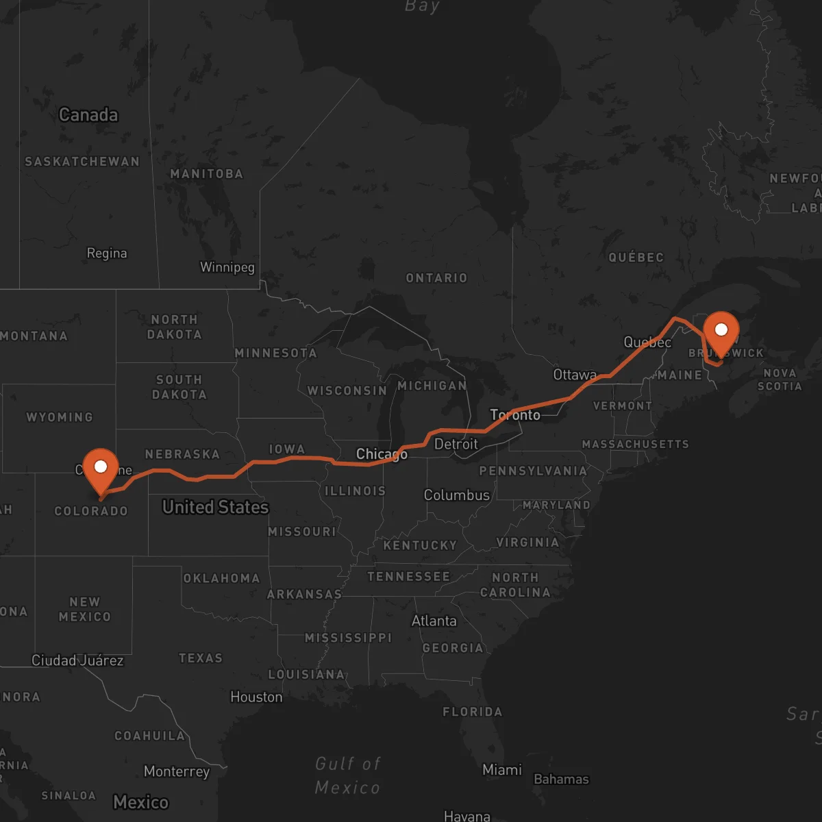 Ruta Denver - Fredericton