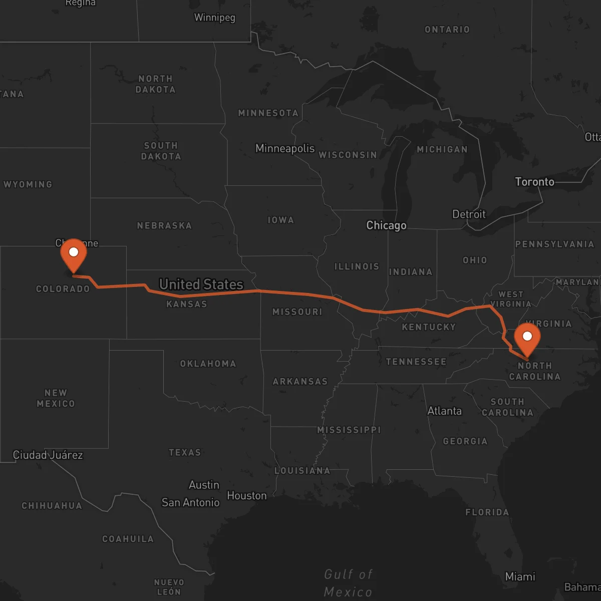 Ruta Denver - Greensboro