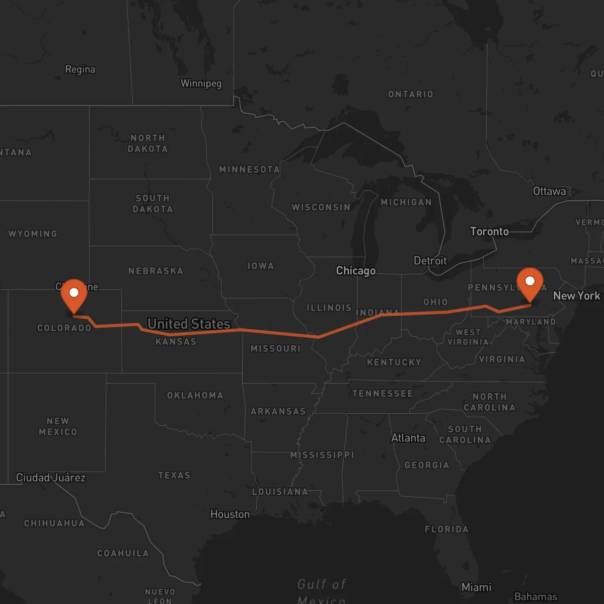 Ruta Harrisburg - Denver