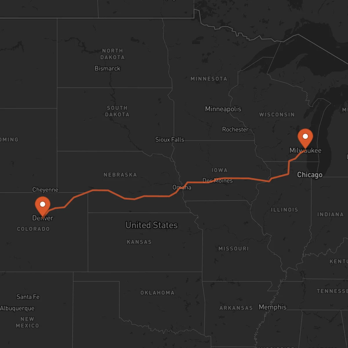 Ruta Milwaukee - Denver