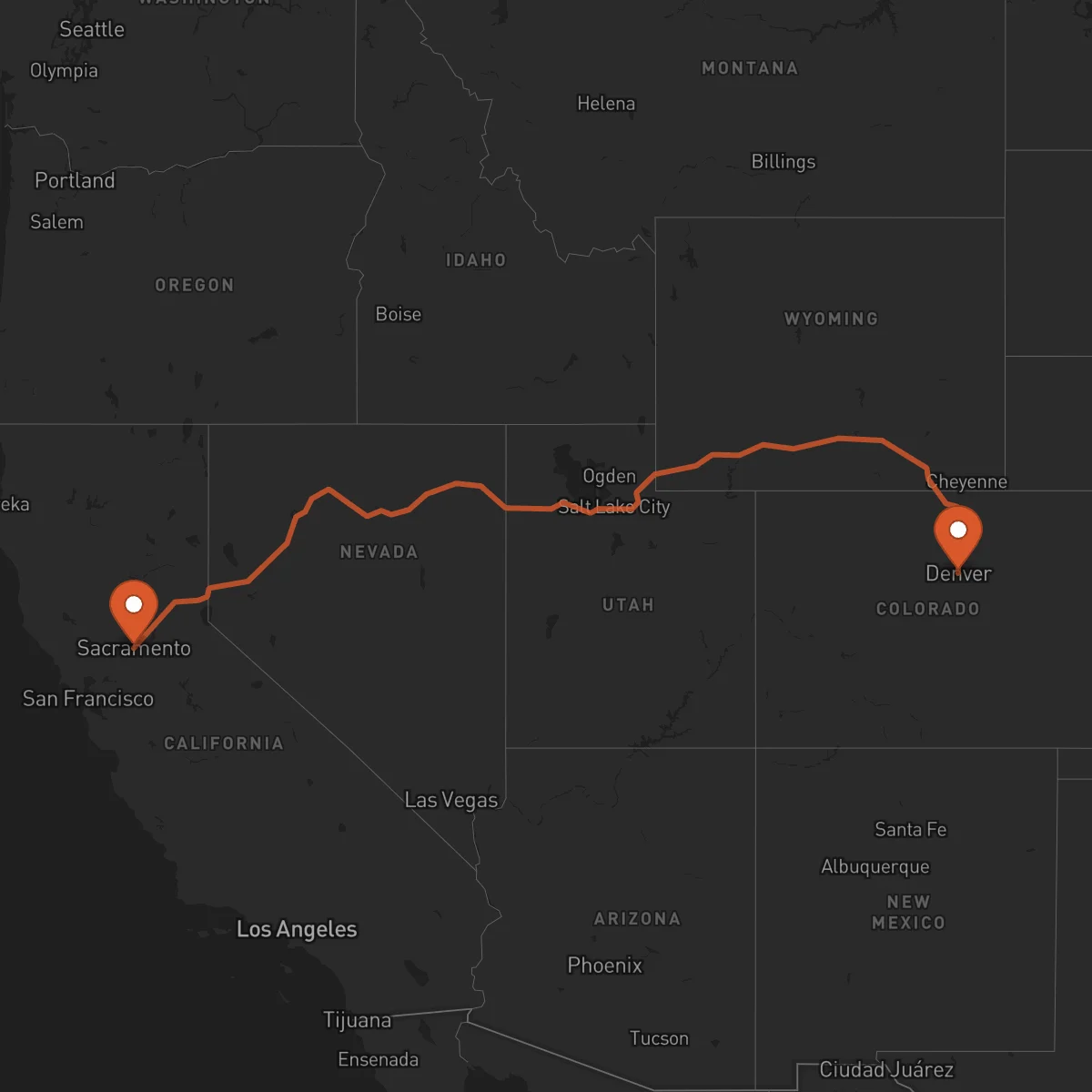 Ruta Denver - Sacramento