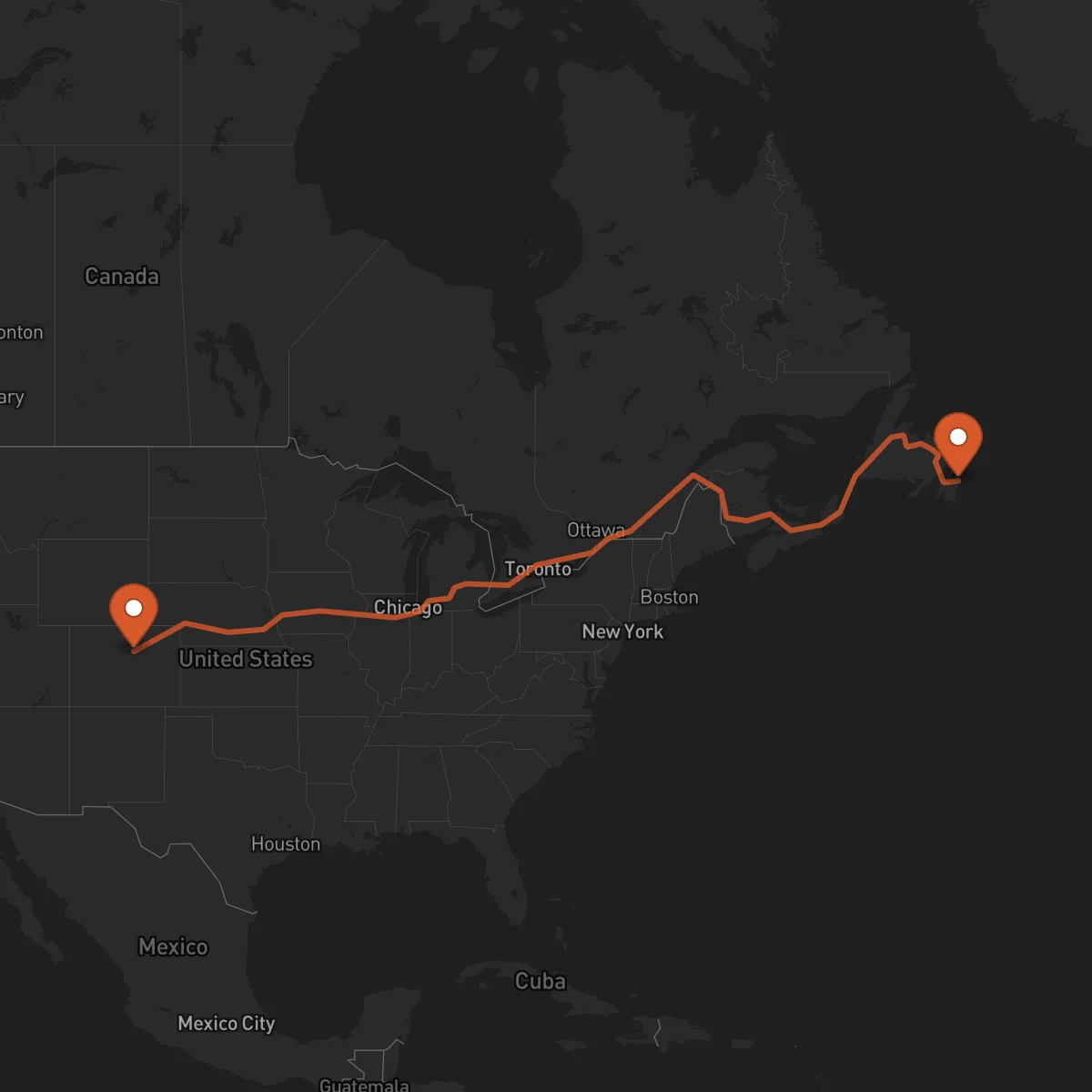 Ruta San Juan de Terranova (St. John's) - Denver
