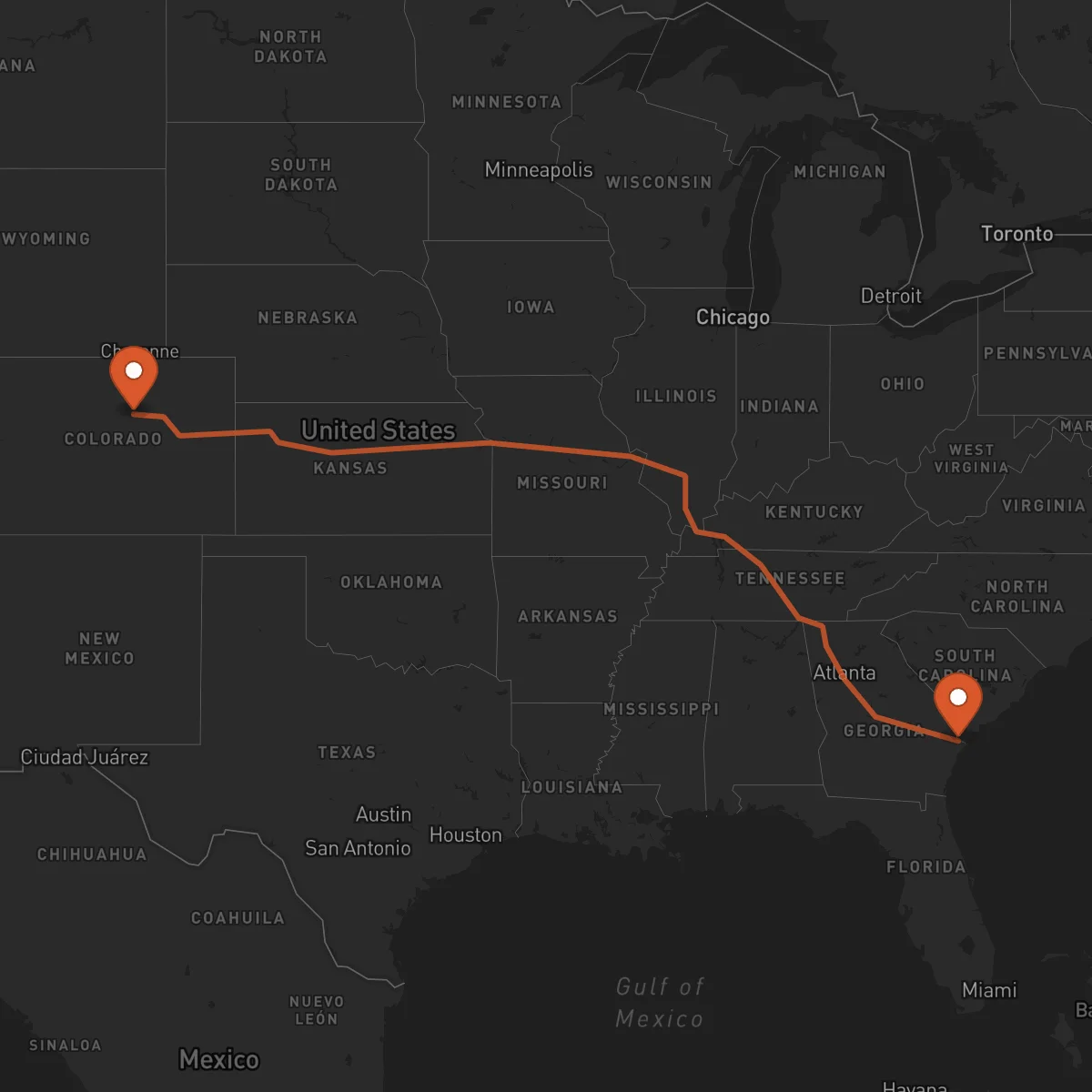 Ruta Savannah - Denver