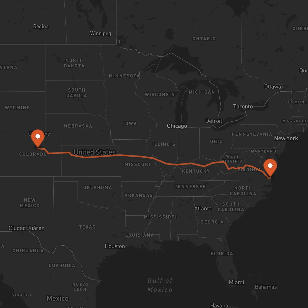 Ruta Denver - Virginia Beach