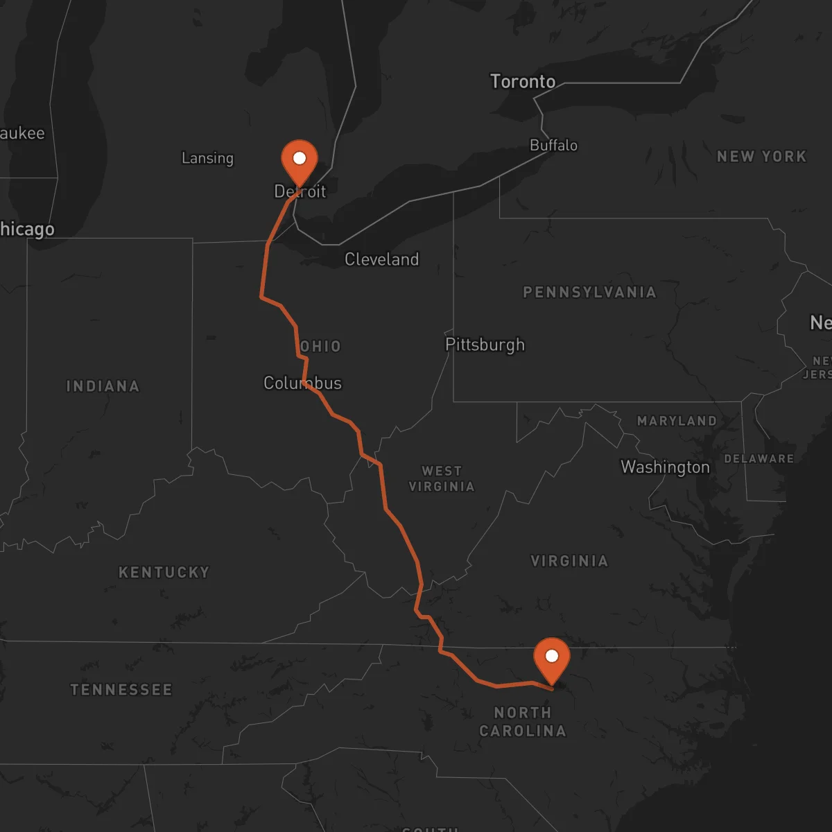 Ruta Detroit - Durham