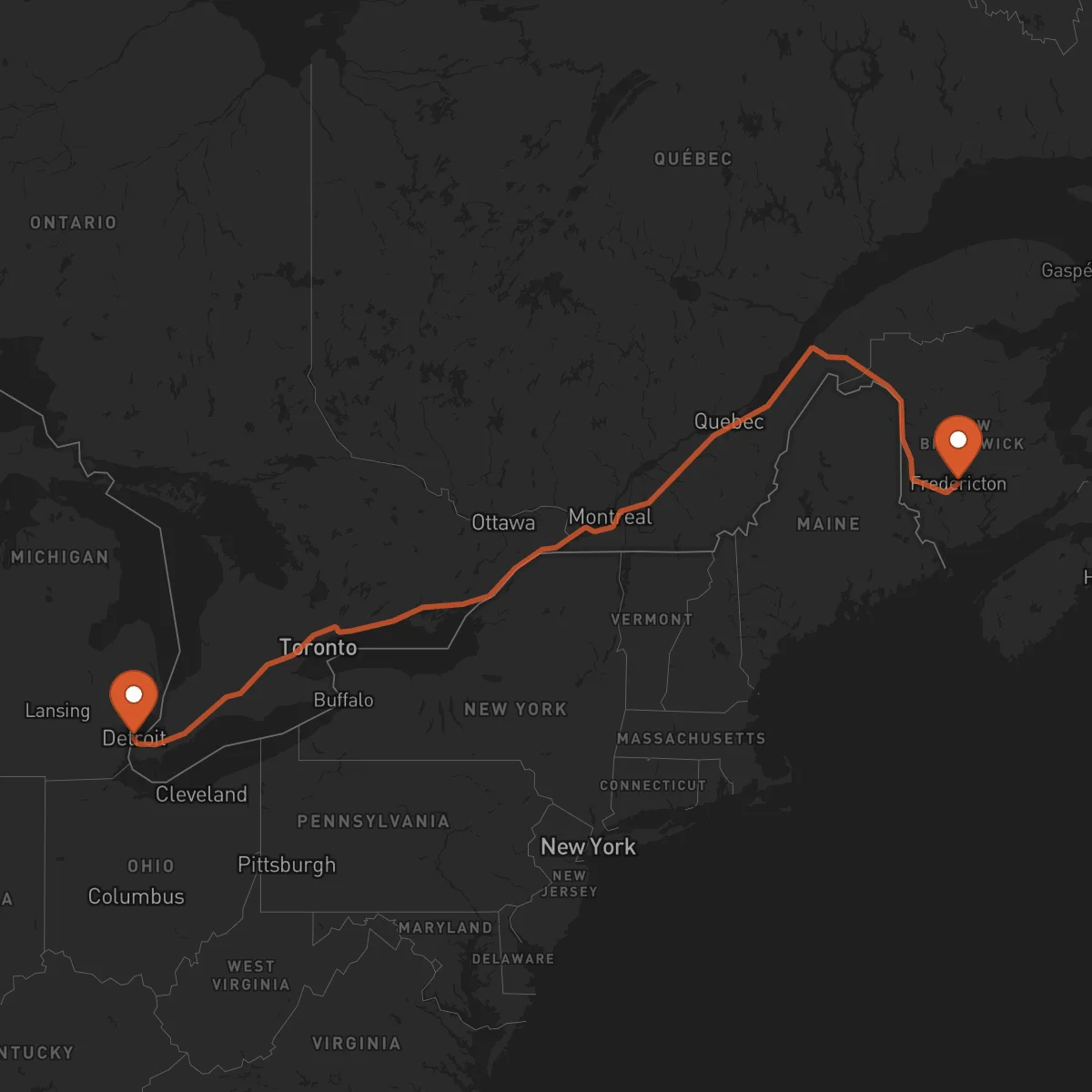 Ruta Detroit - Fredericton