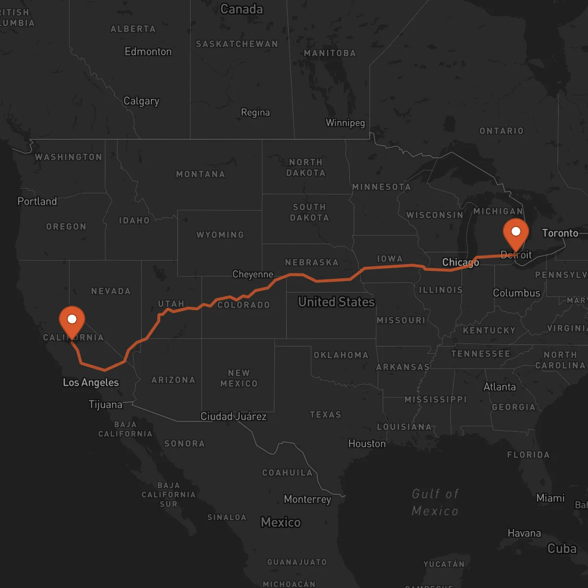 Ruta Detroit - Fresno