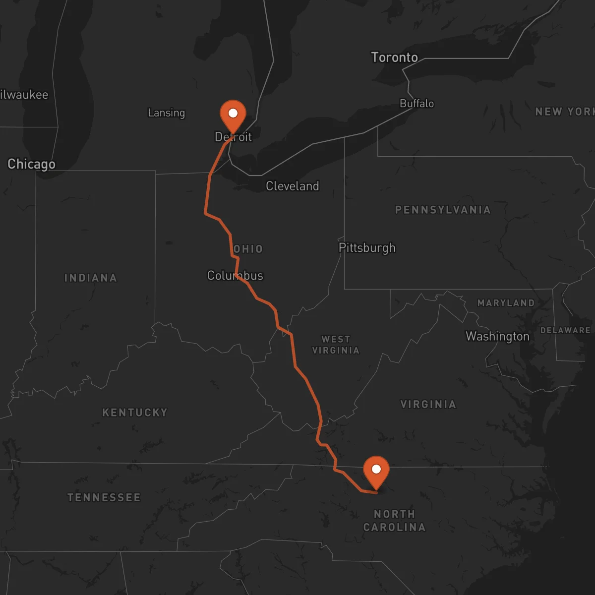 Ruta Greensboro - Detroit