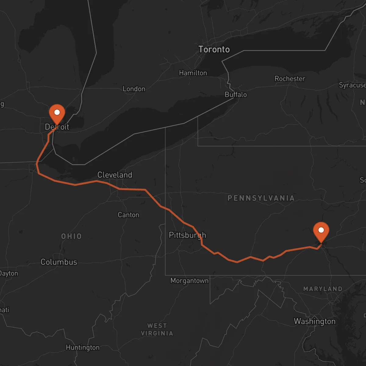 Ruta Detroit - Harrisburg