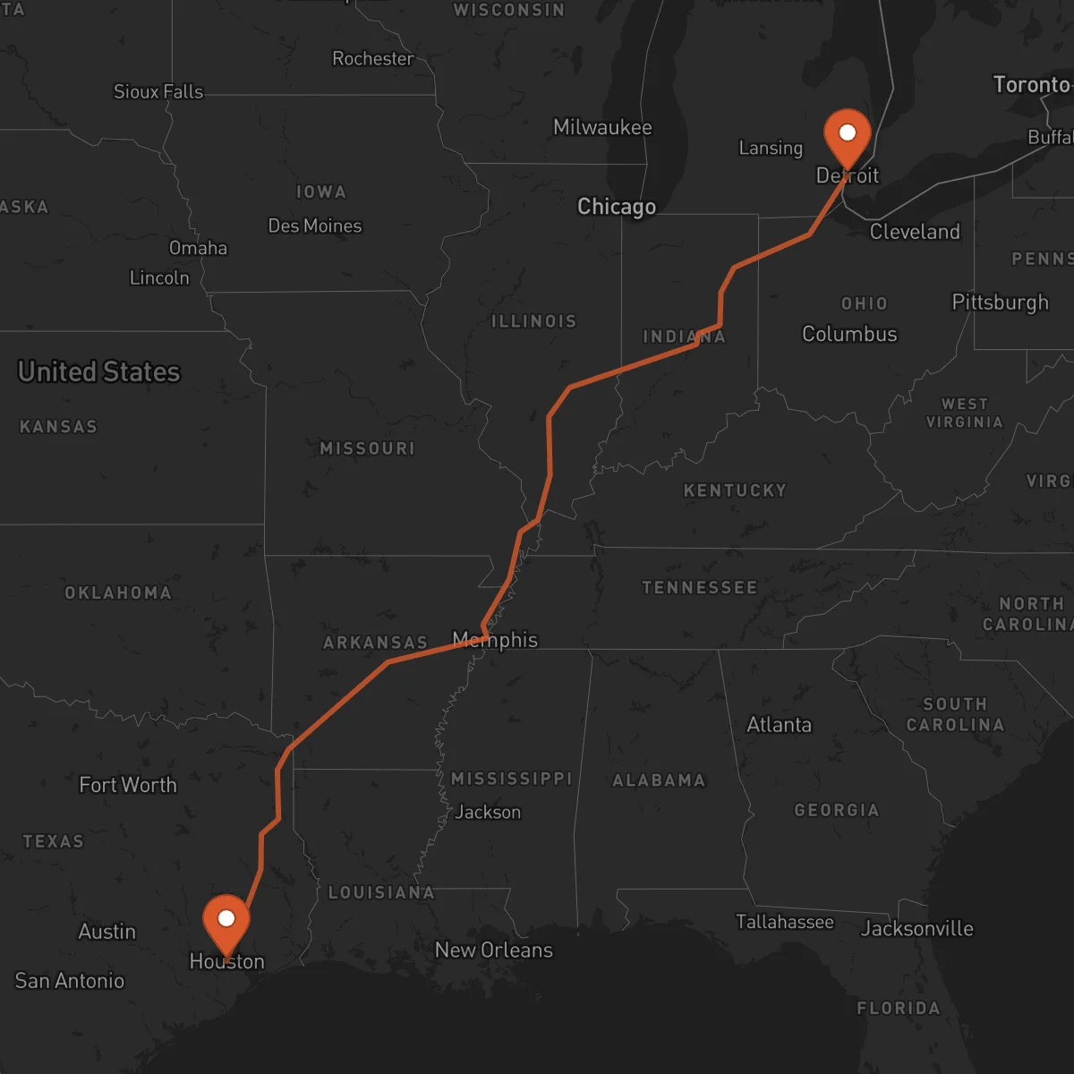 Ruta Houston - Detroit