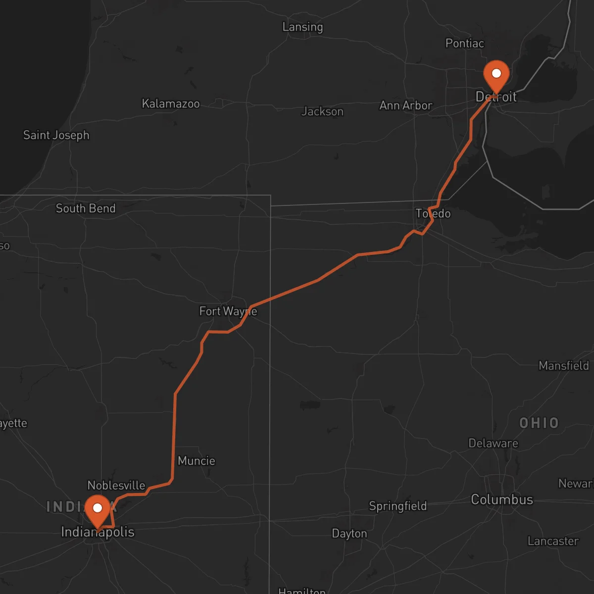 Ruta Detroit - Indianápolis