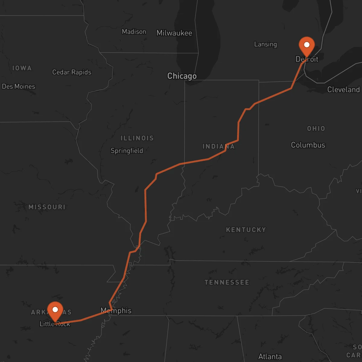 Ruta Little Rock - Detroit